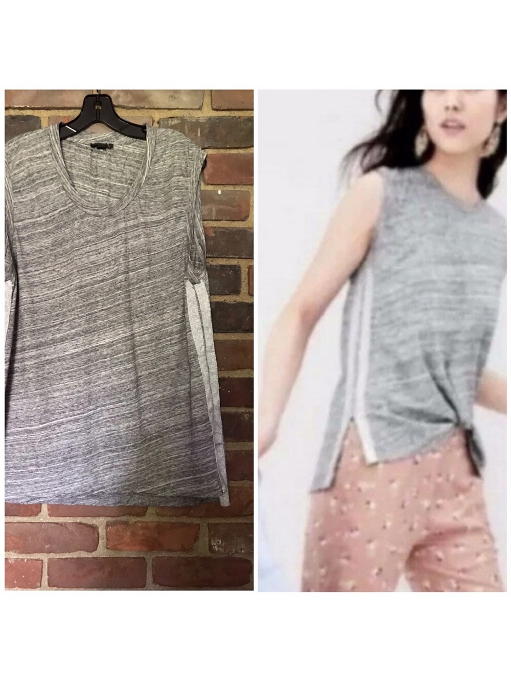 J. Crew Space Dye Gray Sleeveless Side-Slit metallic style c1927 muscle tank SM